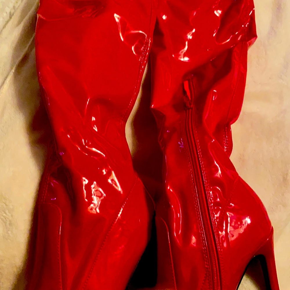 Red public desire heel boots